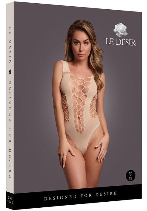 V-Neck Teddy with Opaque panels, beige