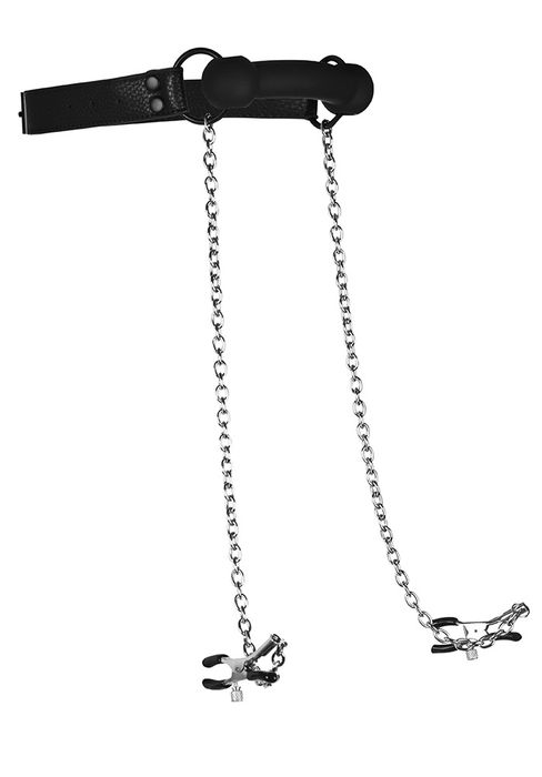 Silicone Big Gag with Nipple Clamps